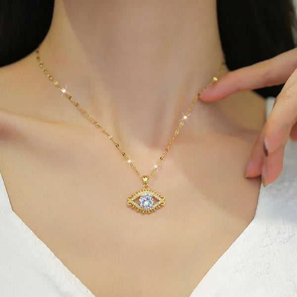 Wee Luxury Women Necklaces Gold Color Clavicle Chain White Zircon Crystal Eye Necklace For Women