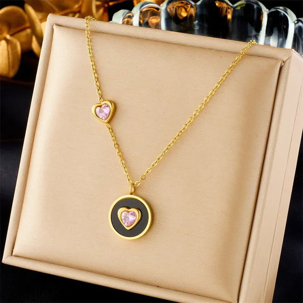 Wee Luxury Women Necklaces Gold Color Heart Pink Zircon Pendant Necklace For Women
