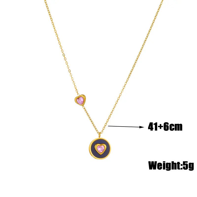 Wee Luxury Women Necklaces Gold Color Heart Pink Zircon Pendant Necklace For Women