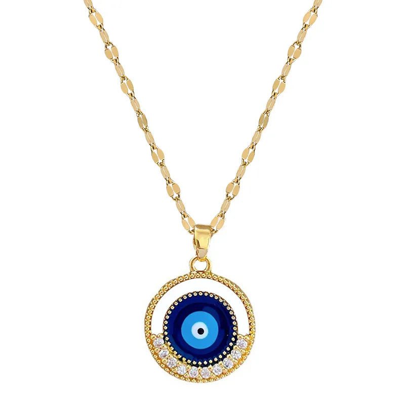 Wee Luxury Women Necklaces Gold Color Retro Round Blue Eyes Pendant Clavicle Chain Necklace