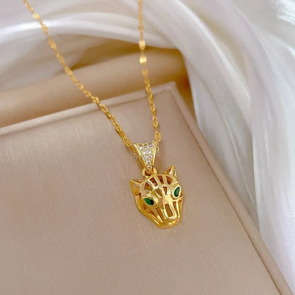 Wee Luxury Women Necklaces Gold Color Stainless Steel Leopard Head Women Chain Necklace