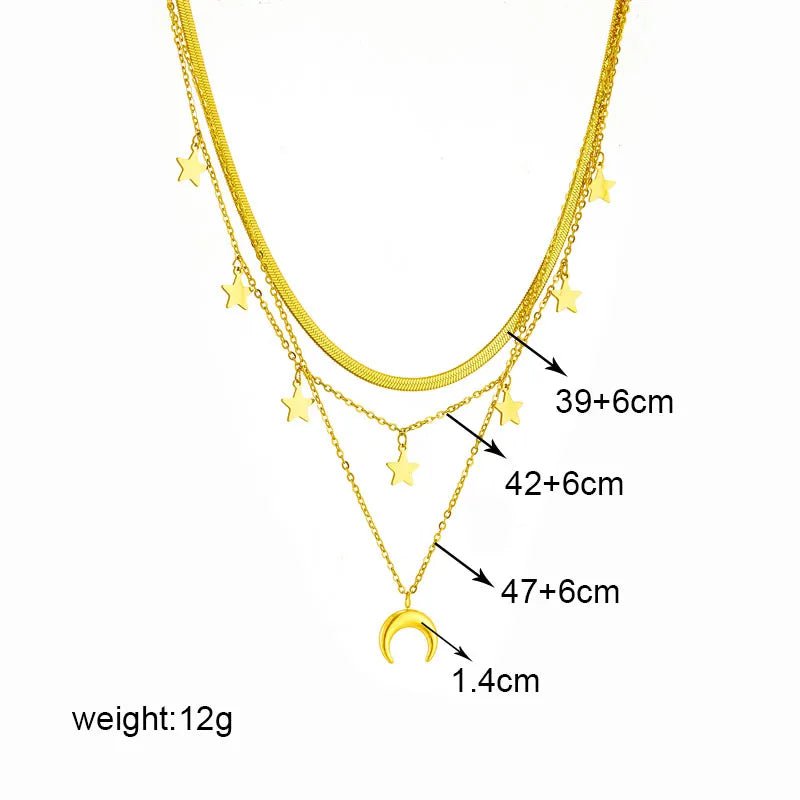 Wee Luxury Women Necklaces Gold Color Vintage Stainless Steel Moon Stars Chains Pendant Necklace