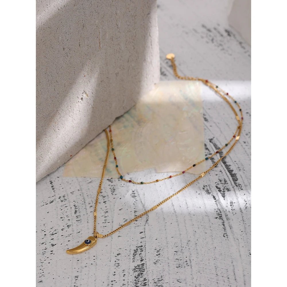 Wee Luxury Women Necklaces Gold Colorful Enamel Double Layered Stainless Steel Necklace Gift - Geometric Women's Jewelry