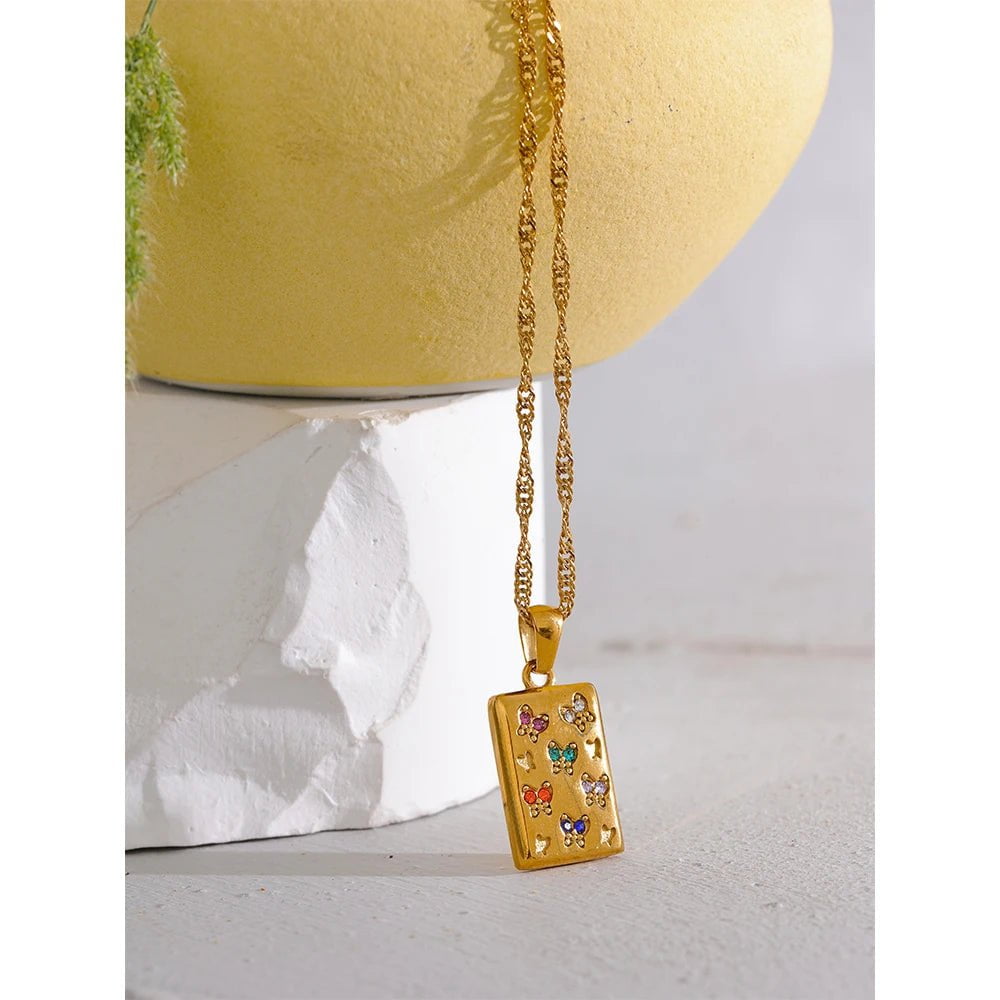 Wee Luxury Women Necklaces Gold Plated Exquisite Gold Plated Butterfly CZ Pendant Necklace - Necklace with Jewel