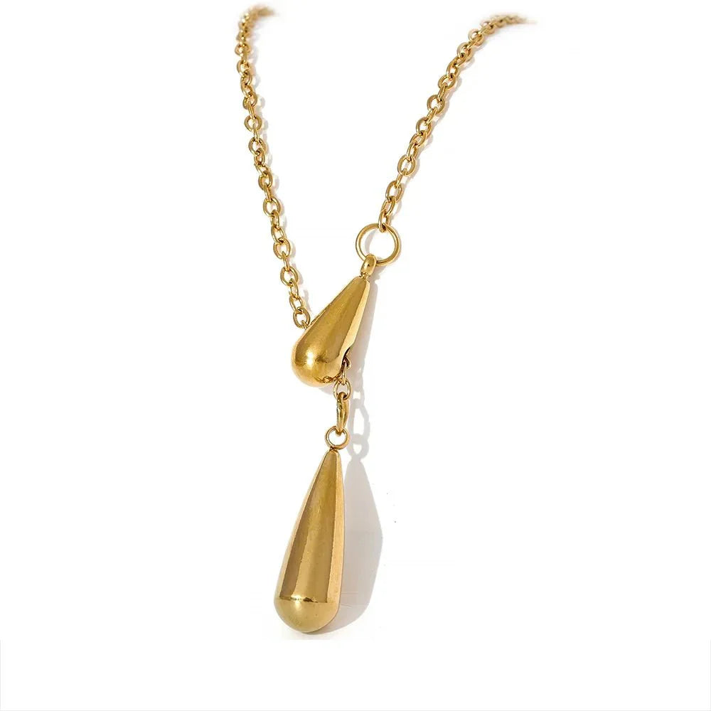 Wee Luxury Women Necklaces Gold Plated Golden Geometric Water Drop Necklace - Women's Stainless Steel Fashion Jewelry