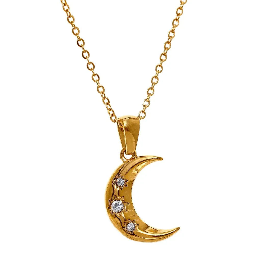 Wee Luxury Women Necklaces Gold Plated Golden Moon Stainless Steel Pendant Necklace - Elegant Women's Jewelry