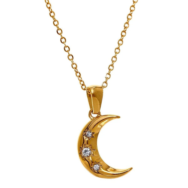 Wee Luxury Women Necklaces Gold Plated Golden Moon Stainless Steel Pendant Necklace - Elegant Women's Jewelry