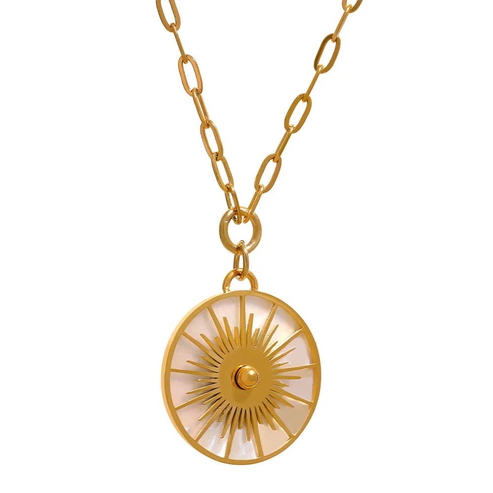 Wee Luxury Women Necklaces Gold Plated Golden Shell Geometric Pendant Sun Necklace - Trendy Stainless Steel Statement Jewelry