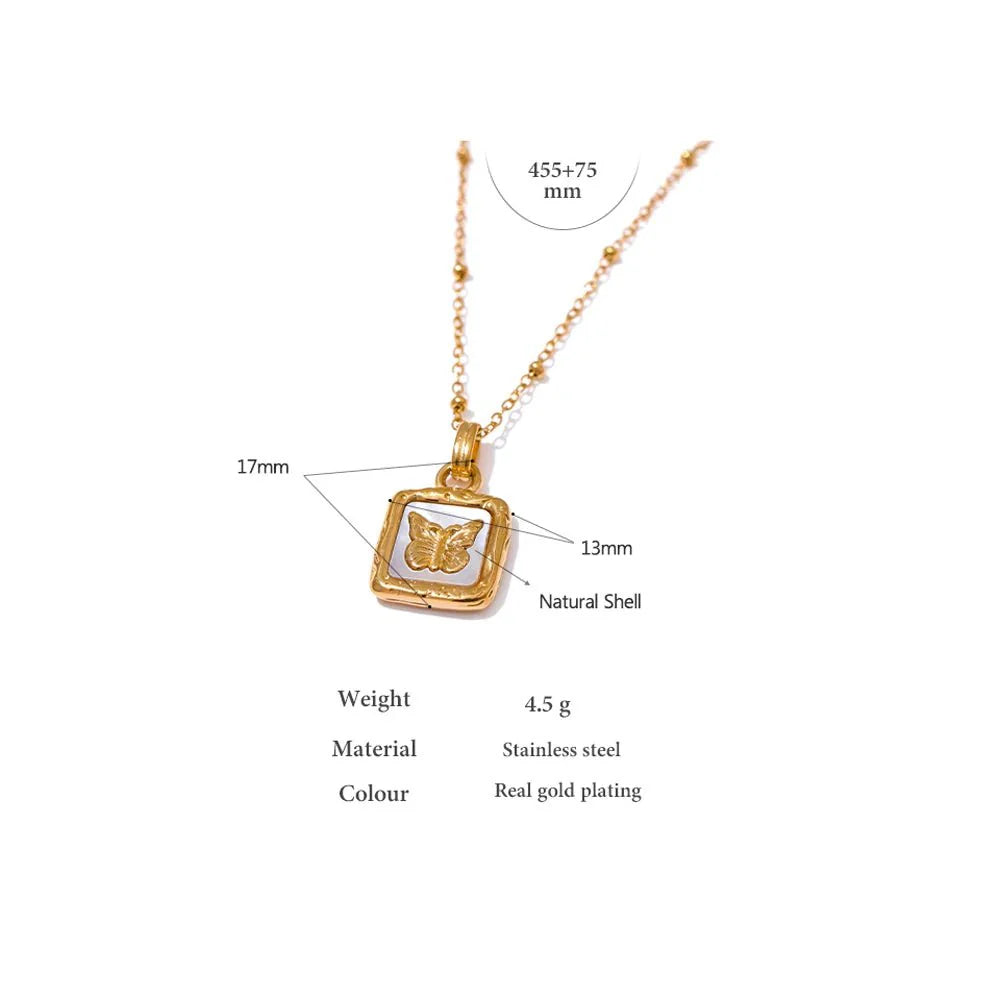 Wee Luxury Women Necklaces Gold Plated Golden Square Butterfly Shell Necklace for Women - Geometric Trendy Fashion Jewelry