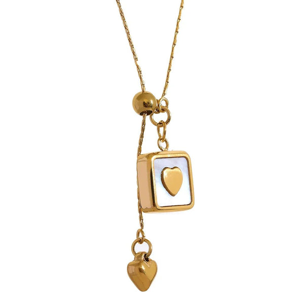 Wee Luxury Women Necklaces Gold Stylish Women's 18k Gold Plated Square Shell Heart Pendant Necklace