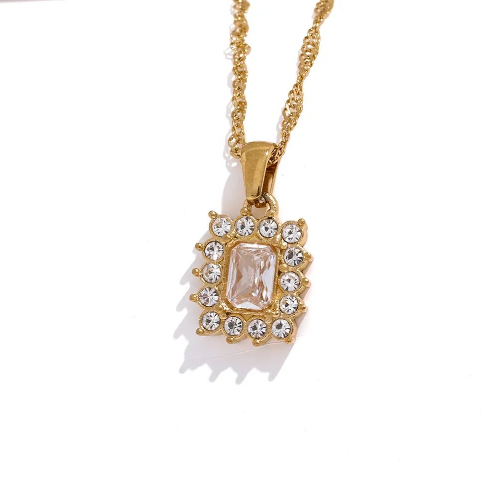 Wee Luxury Women Necklaces Gold White Luxurious Geometric with Shiny Cubic Zirconia Pendant for Women's Fashion Jewelry