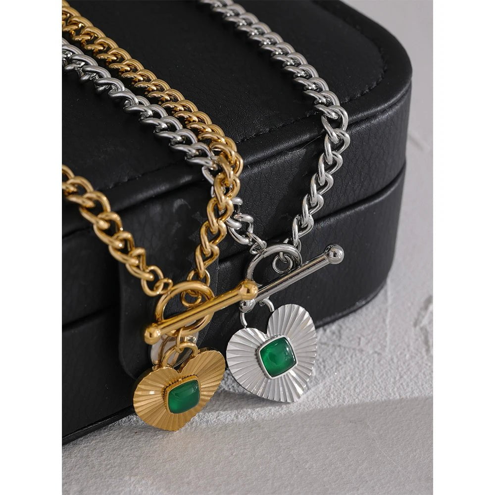 Wee Luxury Women Necklaces Green Agate Natural Stone Charm Chain Necklace