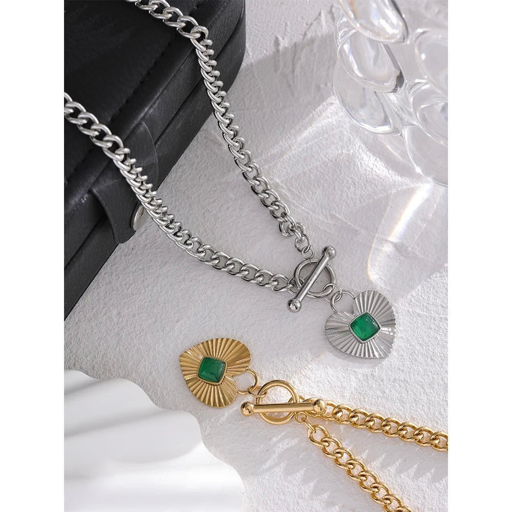 Wee Luxury Women Necklaces Green Agate Natural Stone Charm Chain Necklace
