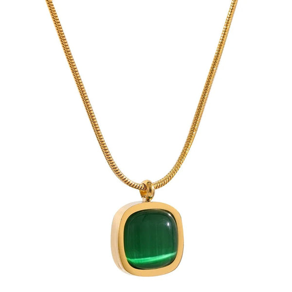 Wee Luxury Women Necklaces Geometric Square Green Opal Drop Dangle Stone Necklace for Women