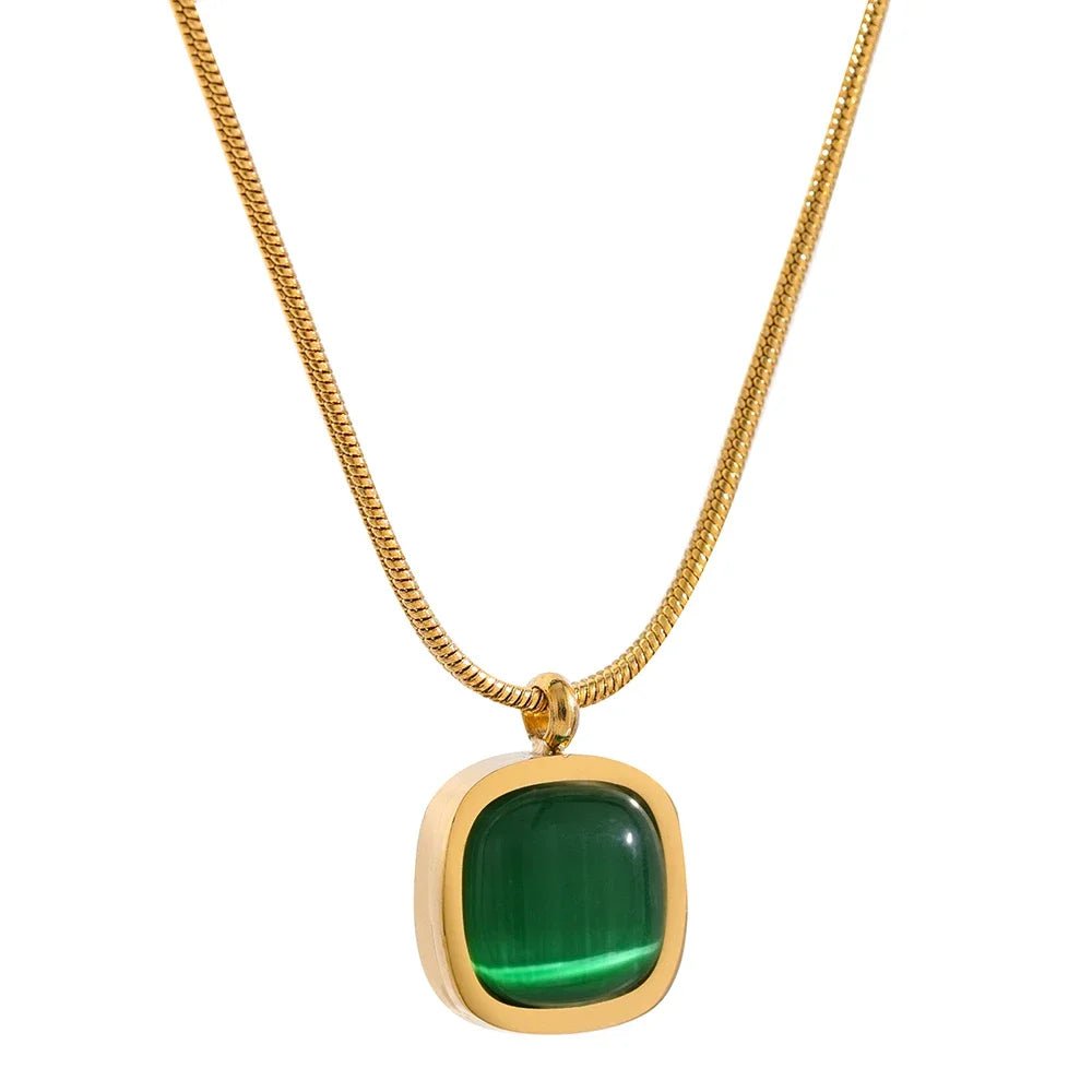 Wee Luxury Women Necklaces Green Geometric Square Green Opal Drop Dangle Stone Necklace for Women