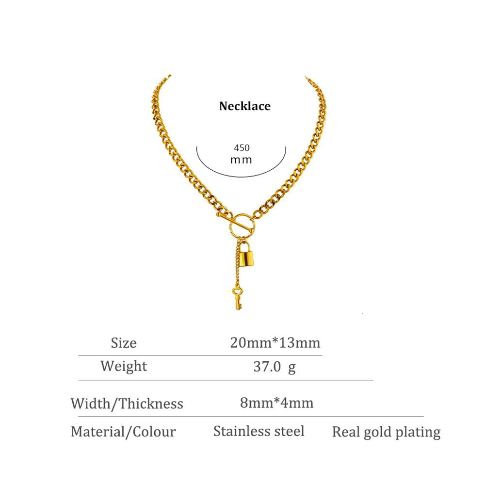 Wee Luxury Women Necklaces Minimalist Chain Punk Metal Lock Pendant Necklace