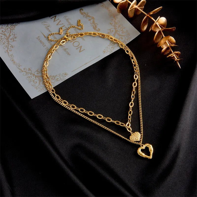 Wee Luxury Women Necklaces N1506 Trendy Women Small Uneven Folds 2 Love Necklace