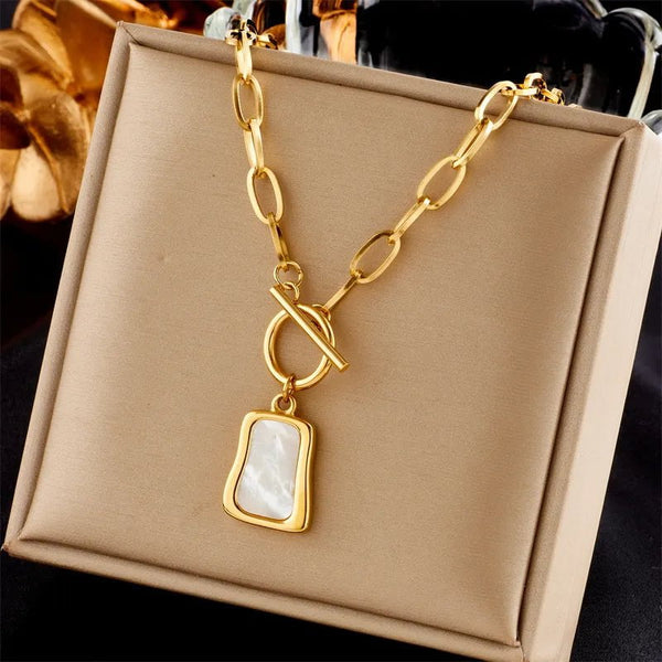 Wee Luxury Women Necklaces N2006 Geometric Trapezoidal Pearl Oyster Necklace Women