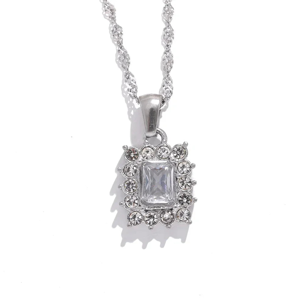 Wee Luxury Women Necklaces Steel White Luxurious Geometric with Shiny Cubic Zirconia Pendant for Women's Fashion Jewelry