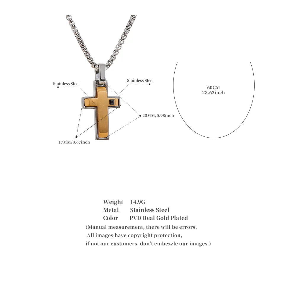 Wee Luxury Women Necklaces Three-dimensional Cross Pendant Stainless Steel Men Necklace