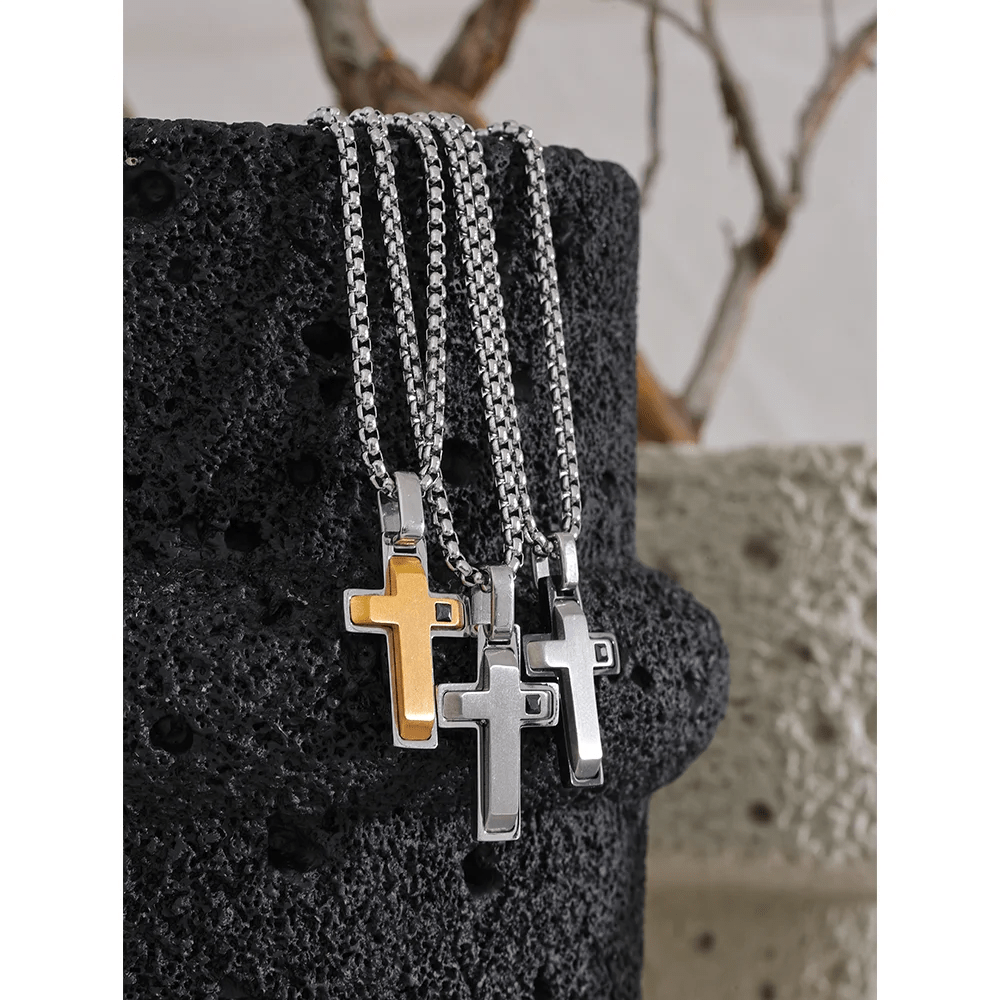 Wee Luxury Women Necklaces Three-dimensional Cross Pendant Stainless Steel Men Necklace