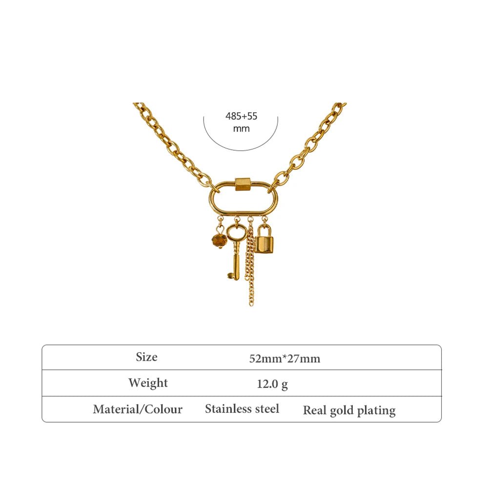 Wee Luxury Women Necklaces YH1734A Gold Chain Charm Metal Crystal Lock Key Pendant Necklace