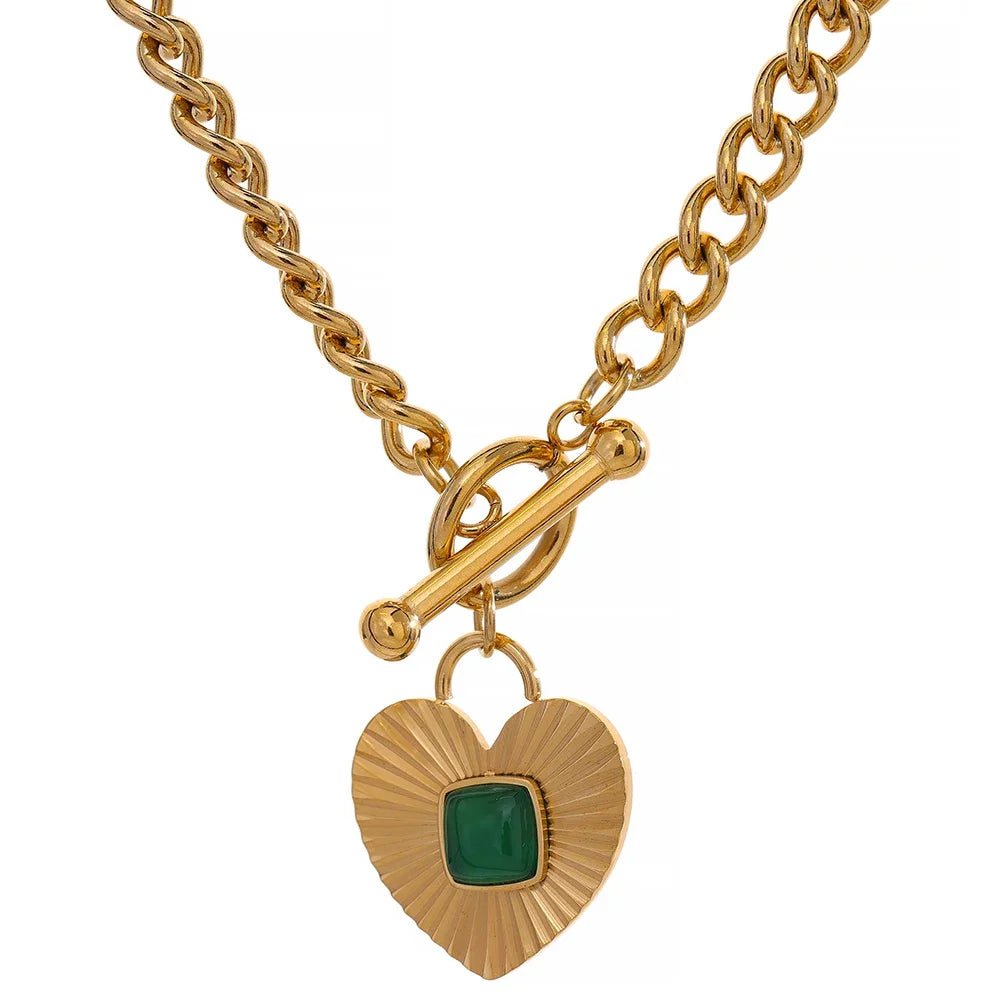 Wee Luxury Women Necklaces YH1743A Gold Green Agate Natural Stone Charm Chain Necklace