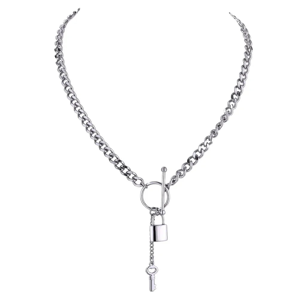 Wee Luxury Women Necklaces YH1950A Steel Minimalist Chain Punk Metal Lock Pendant Necklace