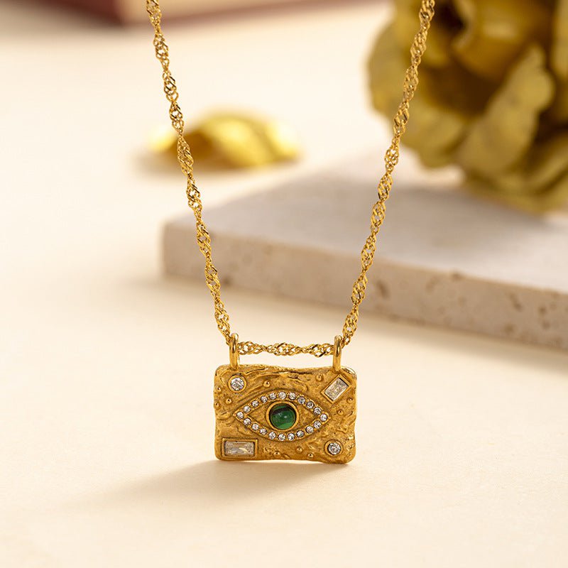 Wee Luxury Women Necklaces YH1993A Vintage Stone Eye Bead Zircon Square Pendant Necklace for Women