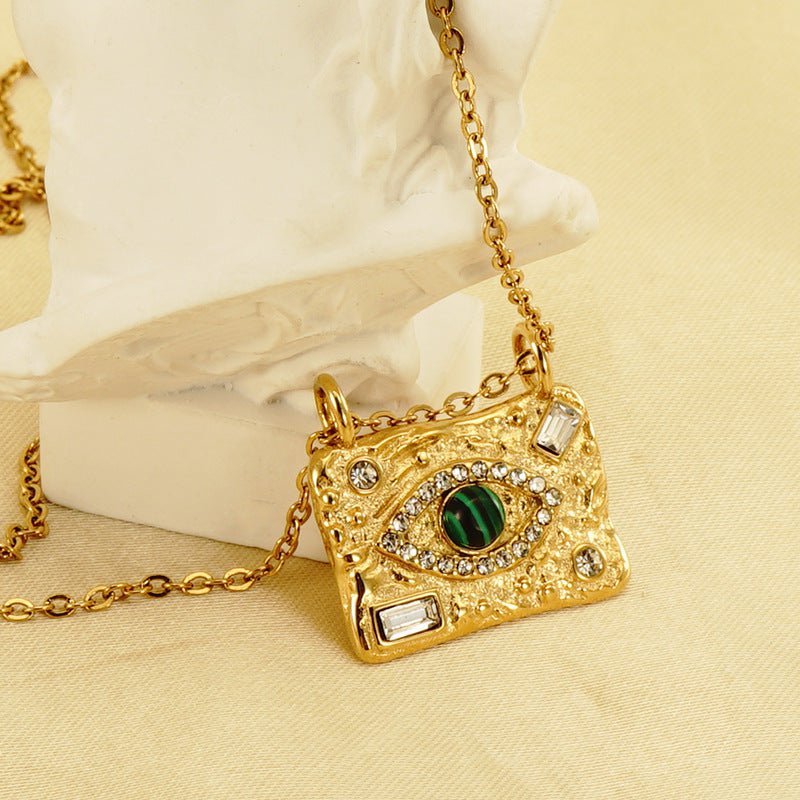 Wee Luxury Women Necklaces YH1993A Vintage Stone Eye Bead Zircon Square Pendant Necklace for Women