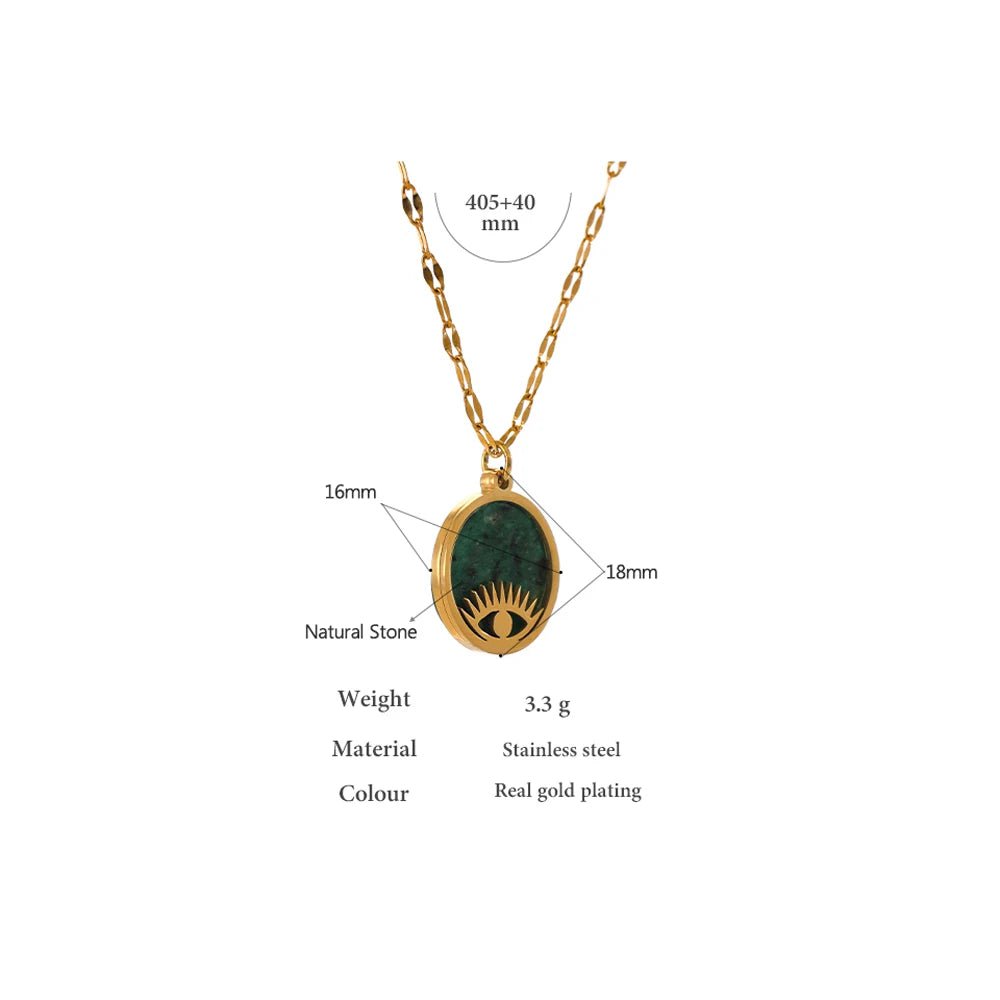 Wee Luxury Women Necklaces YH2083A Green Trendy Green Natural Stone Eye Pendant Stainless Steel Necklace