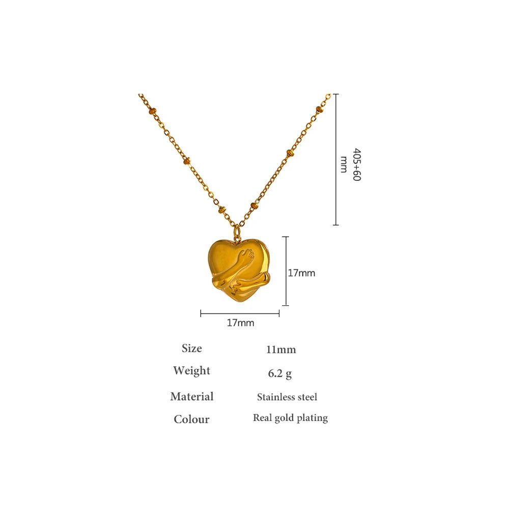 Wee Luxury Women Necklaces YH728A Gold Stainless Steel Heart Embrace Pendant Necklace for Women