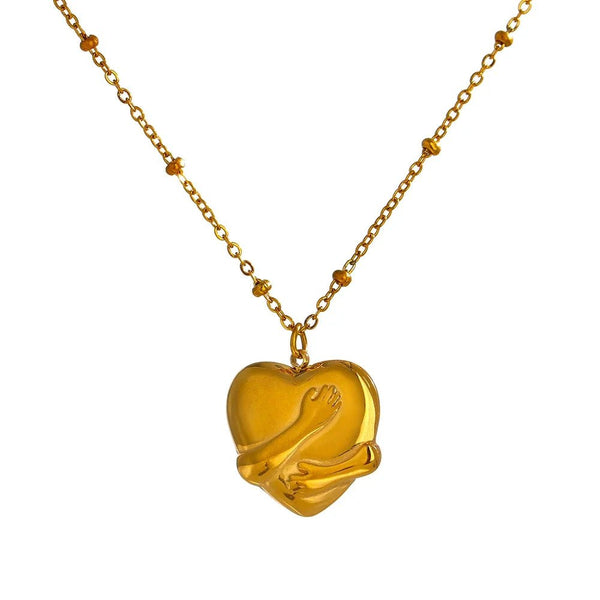 Wee Luxury Women Necklaces YH728A Gold Stainless Steel Heart Embrace Pendant Necklace for Women