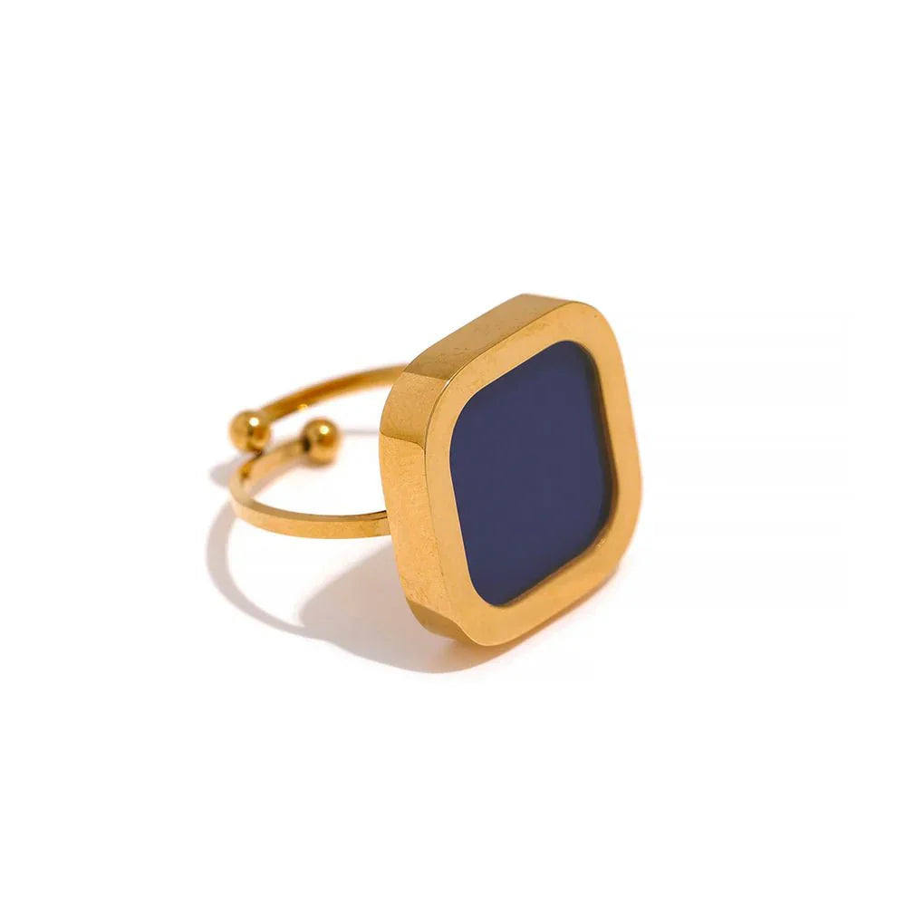 Wee Luxury Women Rings Blue / Opening Square Acrylic 18k Gold Color Stainless Steel Adjustable Ring