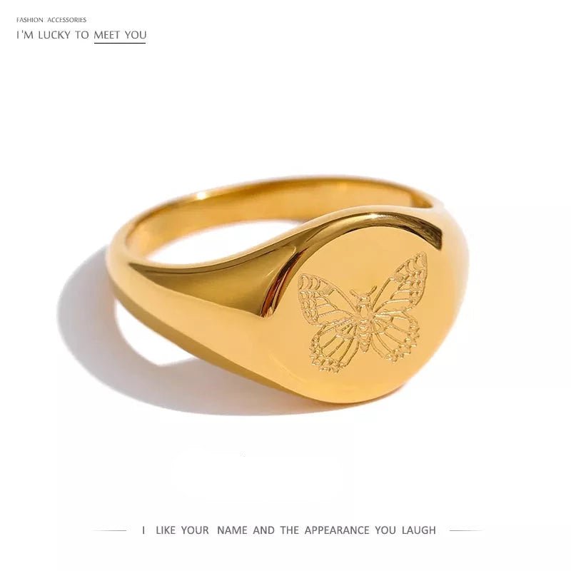 Wee Luxury Women Rings Butterfly Engrave Golden Metal 18 K Ring For Women