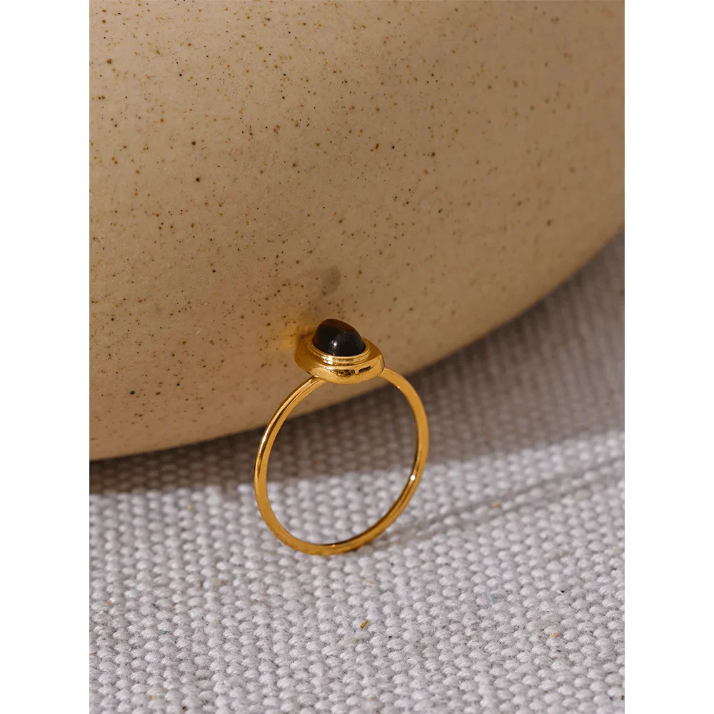 Wee Luxury Women Rings Fashion Natural Stone Stainless Steel Oval Thin Gold Ring