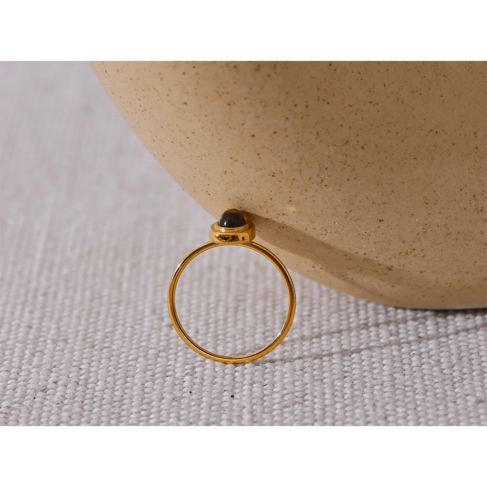 Wee Luxury Women Rings Fashion Natural Stone Stainless Steel Oval Thin Gold Ring