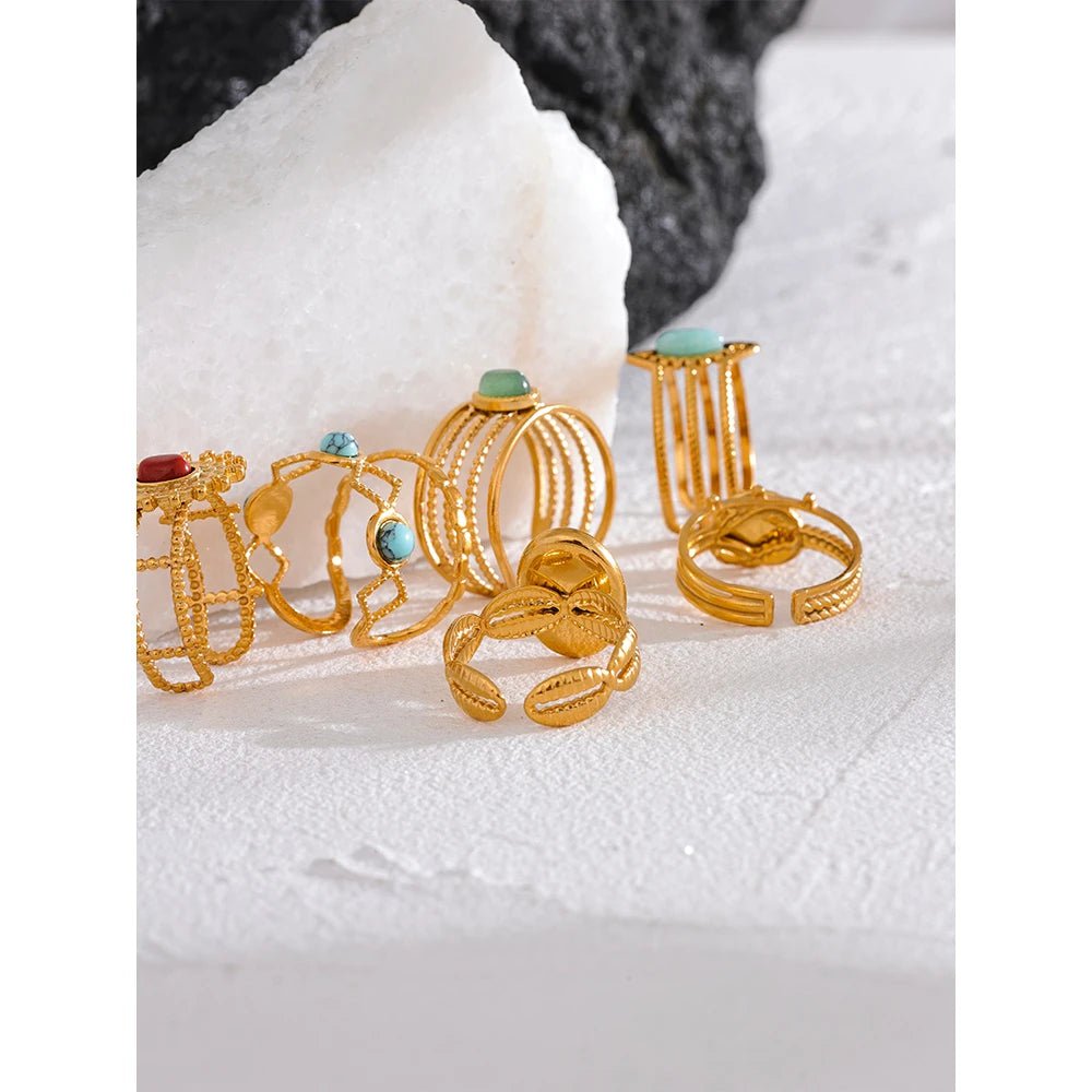 Wee Luxury Women Rings France Chic Natural Stone Layered Hollow Open Ring