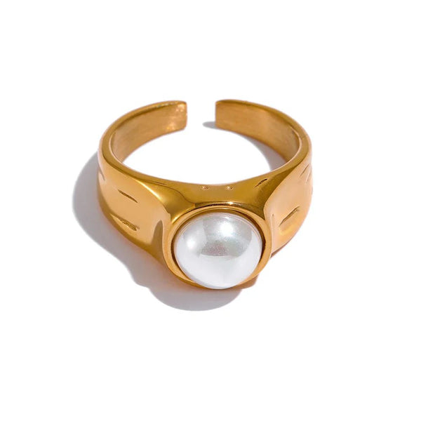 Wee Luxury Women Rings Gold / 6 Imitation Pearls Golden Geometric Finger Ring for Women