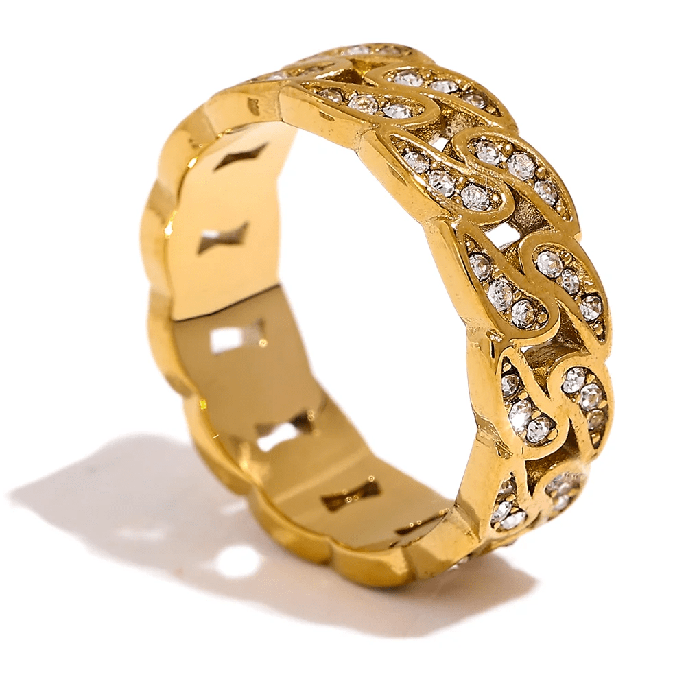 Wee Luxury Women Rings Gold / 6 Trendy Daily Stylish Cubic Zirconia Round Hollow Chain Ring