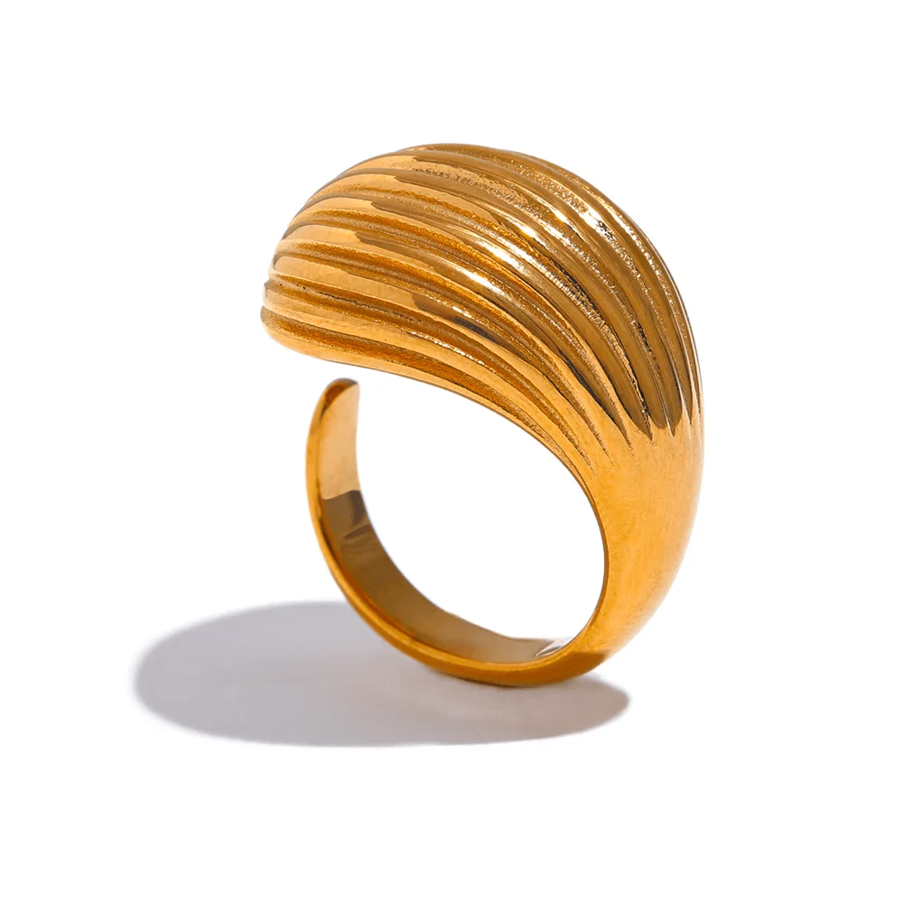 Wee Luxury Women Rings Gold / 7 Metal Stylish 316l Stainless Steel Stripe Geometric Open Ring