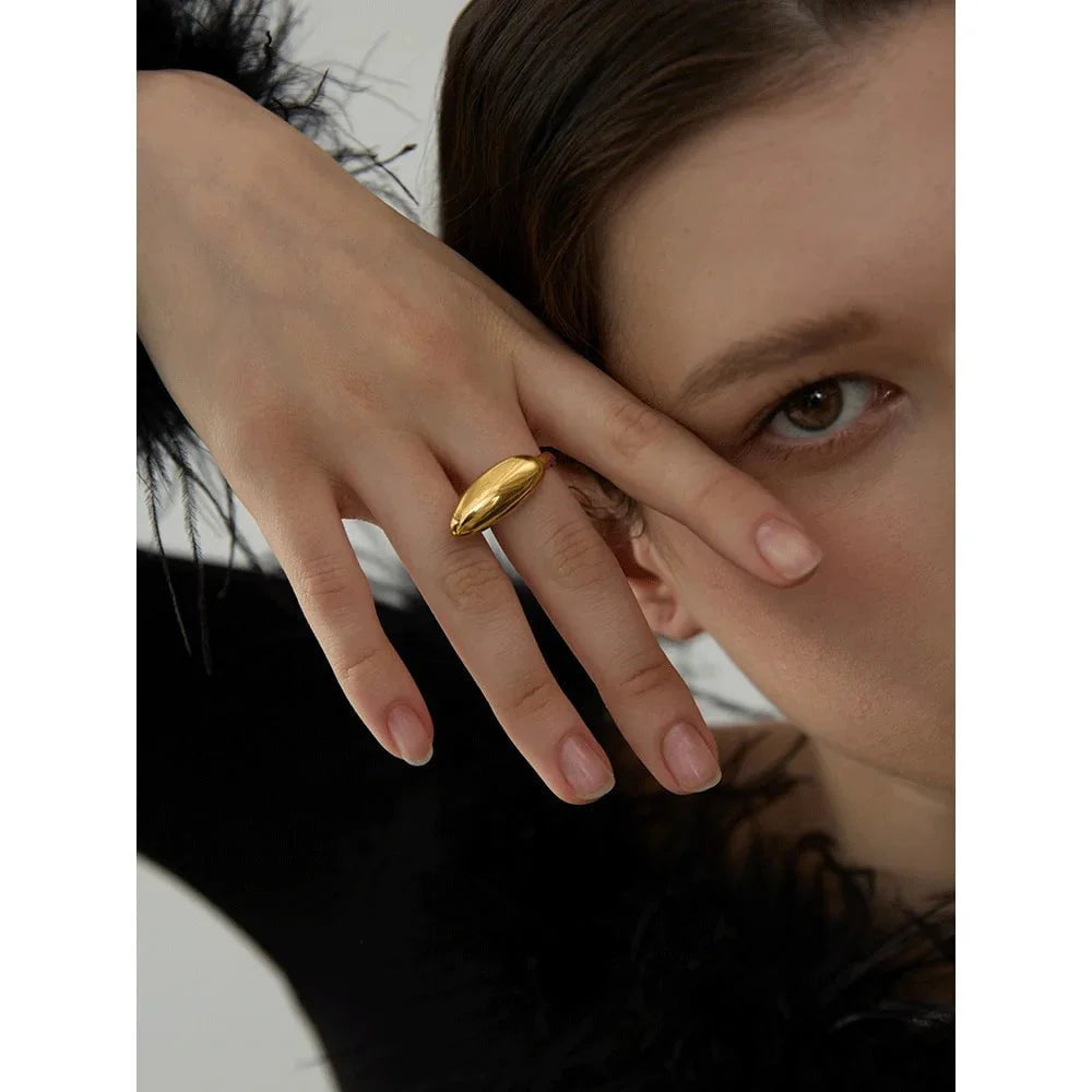 Wee Luxury Women Rings Gold Plated / 7.5 Stylish Metal Unique Open Stainless Steel Geometric Ring