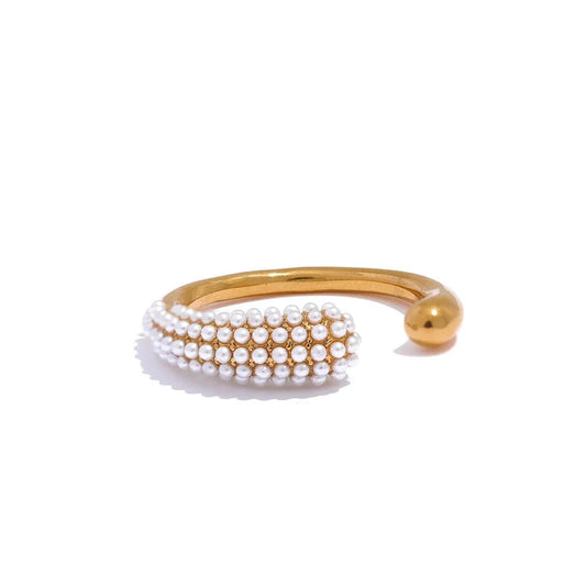 Wee Luxury Women Rings Gold Plated / 7 Elegant Imitation Pearls Golden Open Fashion Ring for Women