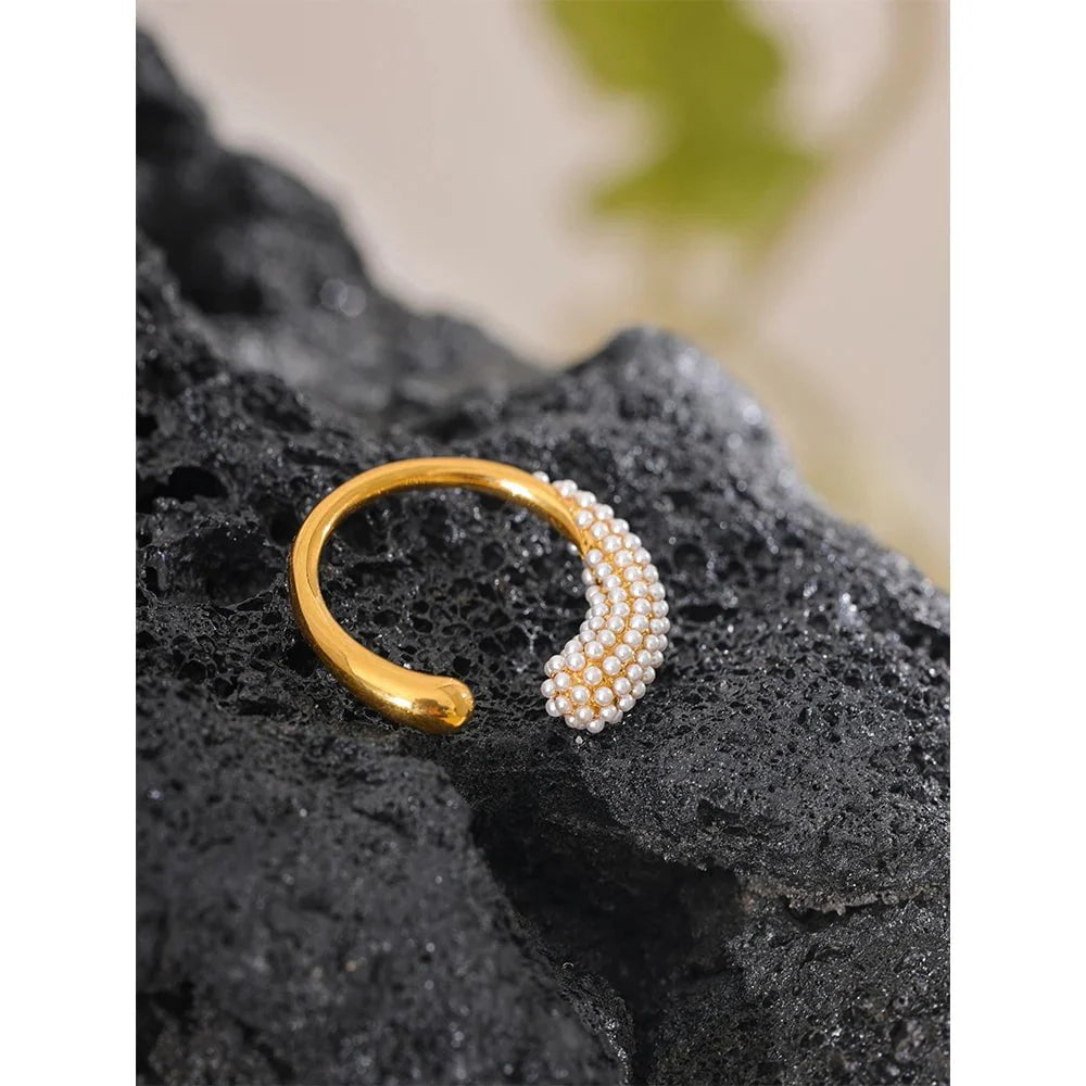 Wee Luxury Women Rings Gold Plated / 7 Elegant Imitation Pearls Golden Open Fashion Ring for Women