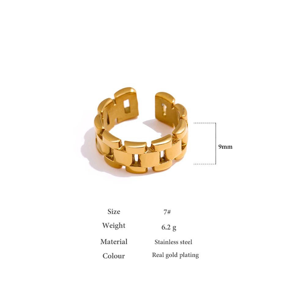 Wee Luxury Women Rings Gold Plated / 7 Fashion Stainless Steel Metal Golden Chain Ring for Women