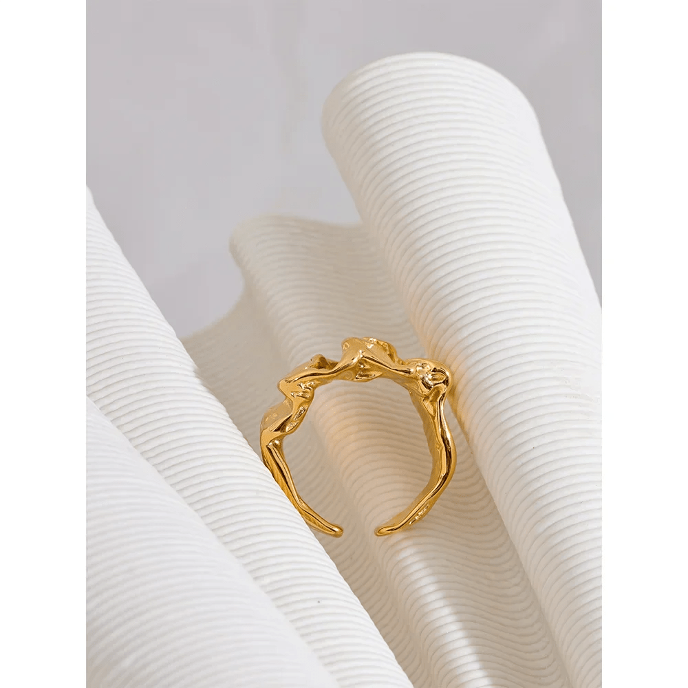 Wee Luxury Women Rings Gold Plated / 7 Geometric Gold-Plated Stainless Steel Wide Metal Ring for Women