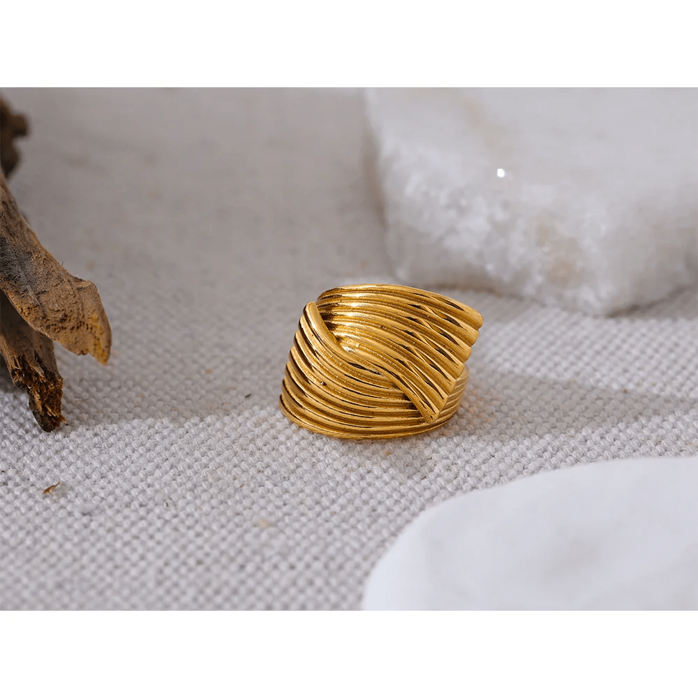 Wee Luxury Women Rings Gold Plated / 7 Metal Geometric Wide Golden Ring Statement 18K PVD Plated