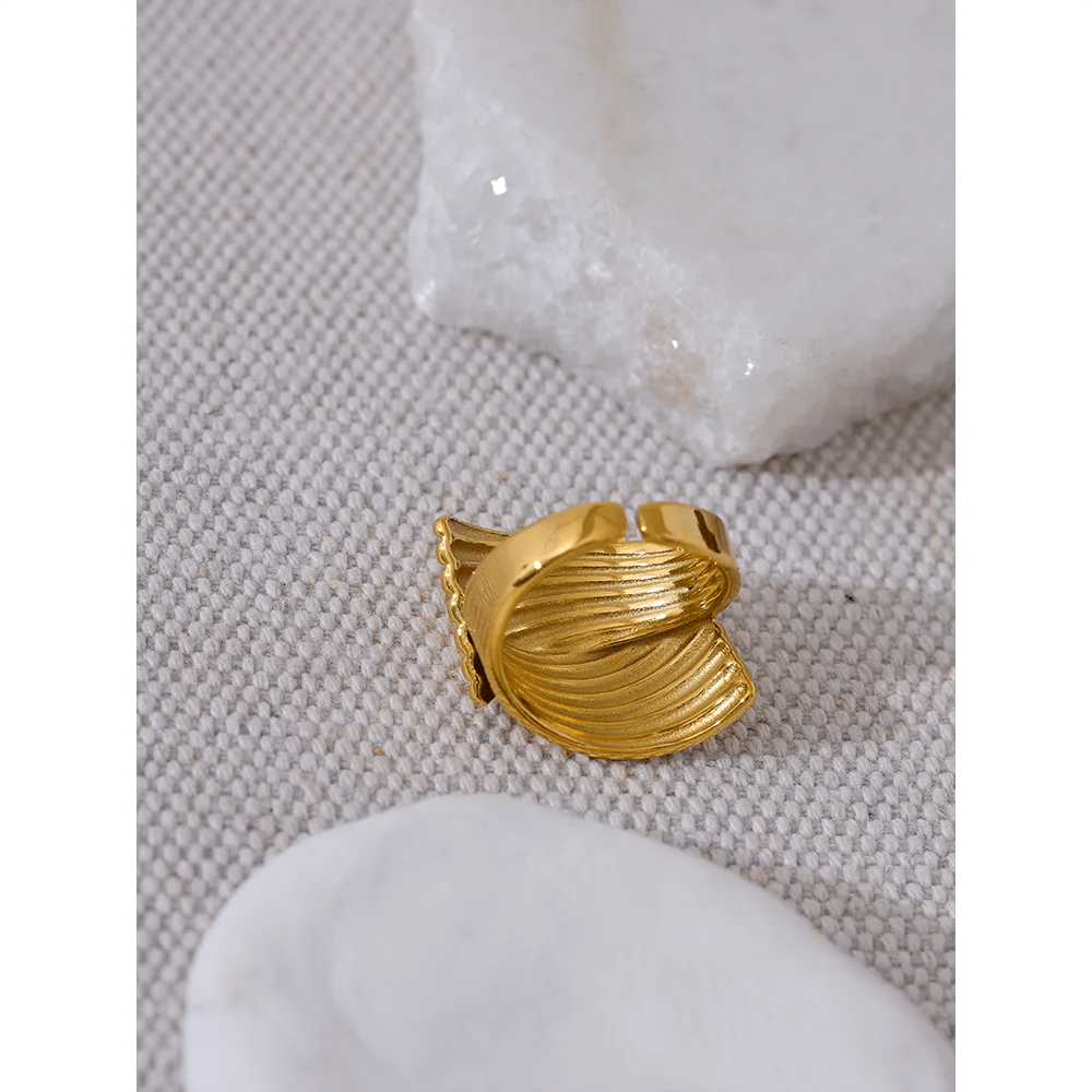 Wee Luxury Women Rings Gold Plated / 7 Metal Geometric Wide Golden Ring Statement 18K PVD Plated