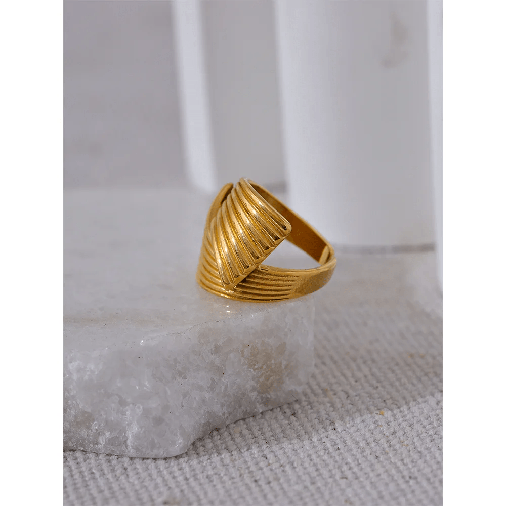 Wee Luxury Women Rings Gold Plated / 7 Metal Geometric Wide Golden Ring Statement 18K PVD Plated