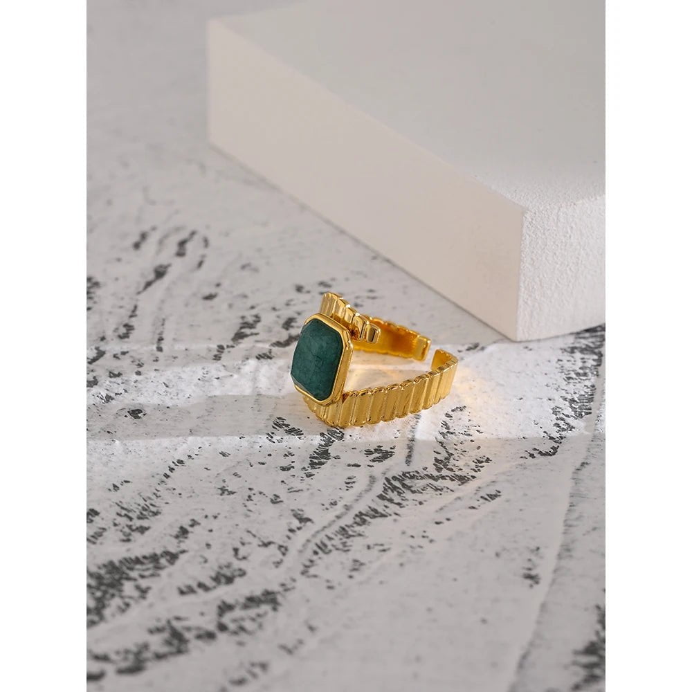 Wee Luxury Women Rings Gold Plated / Opening Blue Apatite Ring Statement Metal Golden Opening Jewelr